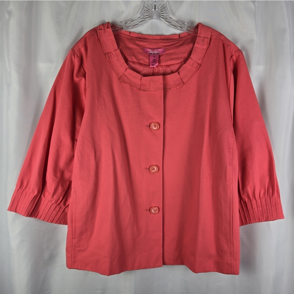 Du Jour Pink Boat Neck Collar Pintuck 3/4 Sleeve Career Wear Jacket Plus Size 3X